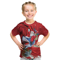 Funny Santa Riding Shark Kid T Shirt Polynesian Tribal Christmas Spirit LT9 Red - Polynesian Pride