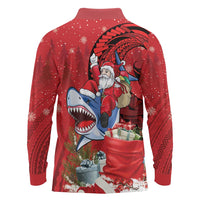Funny Santa Riding Shark Long Sleeve Polo Shirt Polynesian Tribal Christmas Spirit LT9 - Polynesian Pride