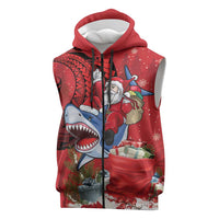 Funny Santa Riding Shark Sleeveless Zip Hoodie Polynesian Tribal Christmas Spirit - Polynesian Pride
