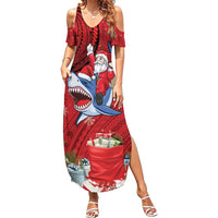 Funny Santa Riding Shark Summer Maxi Dress Polynesian Tribal Christmas Spirit - Polynesian Pride