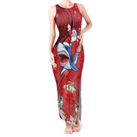 Funny Santa Riding Shark Tank Maxi Dress Polynesian Tribal Christmas Spirit LT9 Women Red - Polynesian Pride