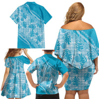 Hawaii Breadfruit Palaka Family Matching Off Shoulder Short Dress and Hawaiian Shirt Polu Maile Lei - Polynesian Pride