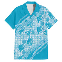 Hawaii Breadfruit Palaka Family Matching Puletasi and Hawaiian Shirt Polu Maile Lei LT9 Dad's Shirt - Short Sleeve Blue - Polynesian Pride