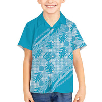 Hawaii Breadfruit Palaka Family Matching Puletasi and Hawaiian Shirt Polu Maile Lei LT9 Son's Shirt Blue - Polynesian Pride