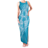 Hawaii Breadfruit Palaka Family Matching Tank Maxi Dress and Hawaiian Shirt Polu Maile Lei LT9 Mom's Dress Blue - Polynesian Pride