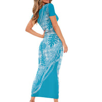Hawaii Breadfruit Palaka Short Sleeve Bodycon Dress Polu Maile Lei LT9 - Polynesian Pride