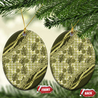 Hawaii Breadfruit Palaka Ceramic Ornament Omaomao Maile Lei - Polynesian Pride