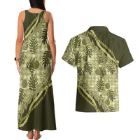Hawaii Breadfruit Palaka Couples Matching Tank Maxi Dress and Hawaiian Shirt Omaomao Maile Lei LT9 - Polynesian Pride