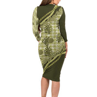 Hawaii Breadfruit Palaka Family Matching Long Sleeve Bodycon Dress and Hawaiian Shirt Omaomao Maile Lei - Polynesian Pride