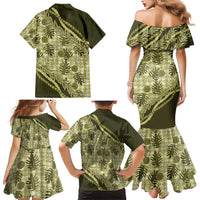 Hawaii Breadfruit Palaka Family Matching Mermaid Dress and Hawaiian Shirt Omaomao Maile Lei - Polynesian Pride