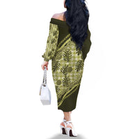 Hawaii Breadfruit Palaka Family Matching Off The Shoulder Long Sleeve Dress and Hawaiian Shirt Omaomao Maile Lei - Polynesian Pride