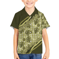 Hawaii Breadfruit Palaka Family Matching Off Shoulder Maxi Dress and Hawaiian Shirt Omaomao Maile Lei LT9 Son's Shirt Green - Polynesian Pride