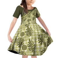 Hawaii Breadfruit Palaka Family Matching Off Shoulder Short Dress and Hawaiian Shirt Omaomao Maile Lei - Polynesian Pride
