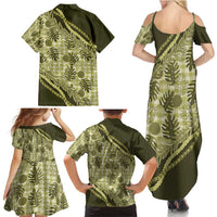 Hawaii Breadfruit Palaka Family Matching Summer Maxi Dress and Hawaiian Shirt Omaomao Maile Lei - Polynesian Pride