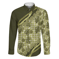 Hawaii Breadfruit Palaka Family Matching Summer Maxi Dress and Hawaiian Shirt Omaomao Maile Lei LT9 Dad's Shirt - Long Sleeve Green - Polynesian Pride