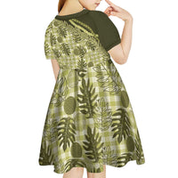 Hawaii Breadfruit Palaka Kid Short Sleeve Dress Omaomao Maile Lei - Polynesian Pride