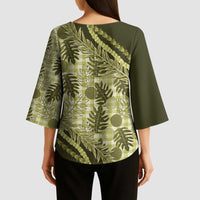Hawaii Breadfruit Palaka Kimono Sleeve Blouse Omaomao Maile Lei - Polynesian Pride