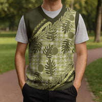 Hawaii Breadfruit Palaka Christmas Knitted V-Neck Vest Omaomao Maile Lei - Polynesian Pride
