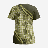 Hawaii Breadfruit Palaka Scrub Top Omaomao Maile Lei - Polynesian Pride
