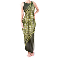 Hawaii Breadfruit Palaka Tank Maxi Dress Omaomao Maile Lei LT9 Women Green - Polynesian Pride