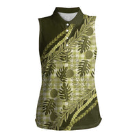 Hawaii Breadfruit Palaka Women Sleeveless Polo Shirt Omaomao Maile Lei - Polynesian Pride