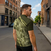 Hawaii Breadfruit Palaka Zipper Polo Shirt Omaomao Maile Lei - Polynesian Pride