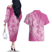 Hawaii Breadfruit Palaka Couples Matching Off The Shoulder Long Sleeve Dress and Hawaiian Shirt Omaomao Ulaula Maile Lei LT9 - Polynesian Pride
