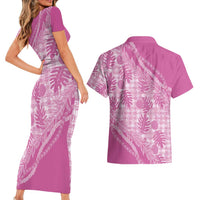 Hawaii Breadfruit Palaka Couples Matching Short Sleeve Bodycon Dress and Hawaiian Shirt Omaomao Ulaula Maile Lei LT9 - Polynesian Pride