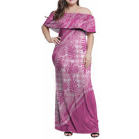 Hawaii Breadfruit Palaka Family Matching Off Shoulder Maxi Dress and Hawaiian Shirt Omaomao Ulaula Maile Lei LT9 Mom's Dress Pink - Polynesian Pride