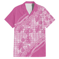 Hawaii Breadfruit Palaka Family Matching Summer Maxi Dress and Hawaiian Shirt Omaomao Ulaula Maile Lei LT9 Dad's Shirt - Short Sleeve Pink - Polynesian Pride