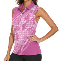 Hawaii Breadfruit Palaka Women Sleeveless Polo Shirt Omaomao Ulaula Maile Lei - Polynesian Pride