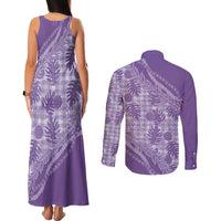 Hawaii Breadfruit Palaka Couples Matching Tank Maxi Dress and Long Sleeve Button Shirt Poni Maile Lei - Polynesian Pride