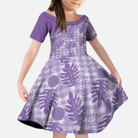 Hawaii Breadfruit Palaka Family Matching Off Shoulder Maxi Dress and Hawaiian Shirt Poni Maile Lei LT9 Daughter's Dress Purple - Polynesian Pride