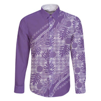 Hawaii Breadfruit Palaka Family Matching Off Shoulder Maxi Dress and Hawaiian Shirt Poni Maile Lei LT9 Dad's Shirt - Long Sleeve Purple - Polynesian Pride