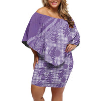 Hawaii Breadfruit Palaka Family Matching Off Shoulder Short Dress and Hawaiian Shirt Poni Maile Lei LT9 Mom's Dress Purple - Polynesian Pride