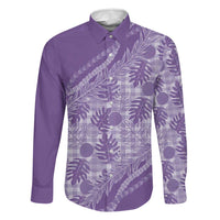 Hawaii Breadfruit Palaka Family Matching Summer Maxi Dress and Hawaiian Shirt Poni Maile Lei LT9 Dad's Shirt - Long Sleeve Purple - Polynesian Pride