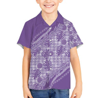 Hawaii Breadfruit Palaka Family Matching Tank Maxi Dress and Hawaiian Shirt Poni Maile Lei LT9 Son's Shirt Purple - Polynesian Pride