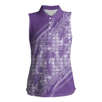 Hawaii Breadfruit Palaka Women Sleeveless Polo Shirt Poni Maile Lei - Polynesian Pride