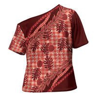 Hawaii Breadfruit Palaka Cross Shoulder Shirt Ulaula Maile Lei - Polynesian Pride