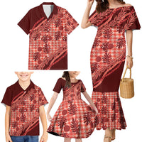 Hawaii Breadfruit Palaka Family Matching Mermaid Dress and Hawaiian Shirt Ulaula Maile Lei - Polynesian Pride