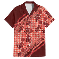 Hawaii Breadfruit Palaka Family Matching Mermaid Dress and Hawaiian Shirt Ulaula Maile Lei LT9 Dad's Shirt - Short Sleeve Red - Polynesian Pride