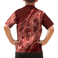 Hawaii Breadfruit Palaka Family Matching Off The Shoulder Long Sleeve Dress and Hawaiian Shirt Ulaula Maile Lei - Polynesian Pride