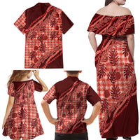 Hawaii Breadfruit Palaka Family Matching Off Shoulder Maxi Dress and Hawaiian Shirt Ulaula Maile Lei LT9 - Polynesian Pride