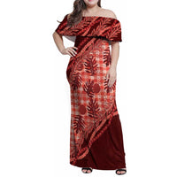 Hawaii Breadfruit Palaka Family Matching Off Shoulder Maxi Dress and Hawaiian Shirt Ulaula Maile Lei - Polynesian Pride
