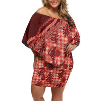 Hawaii Breadfruit Palaka Family Matching Off Shoulder Short Dress and Hawaiian Shirt Ulaula Maile Lei LT9 Mom's Dress Red - Polynesian Pride
