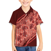 Hawaii Breadfruit Palaka Family Matching Off Shoulder Short Dress and Hawaiian Shirt Ulaula Maile Lei LT9 Son's Shirt Red - Polynesian Pride