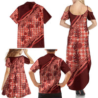 Hawaii Breadfruit Palaka Family Matching Summer Maxi Dress and Hawaiian Shirt Ulaula Maile Lei - Polynesian Pride