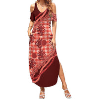 Hawaii Breadfruit Palaka Family Matching Summer Maxi Dress and Hawaiian Shirt Ulaula Maile Lei - Polynesian Pride