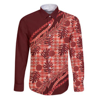 Hawaii Breadfruit Palaka Family Matching Tank Maxi Dress and Hawaiian Shirt Ulaula Maile Lei LT9 Dad's Shirt - Long Sleeve Red - Polynesian Pride