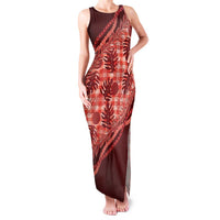 Hawaii Breadfruit Palaka Family Matching Tank Maxi Dress and Hawaiian Shirt Ulaula Maile Lei LT9 Mom's Dress Red - Polynesian Pride